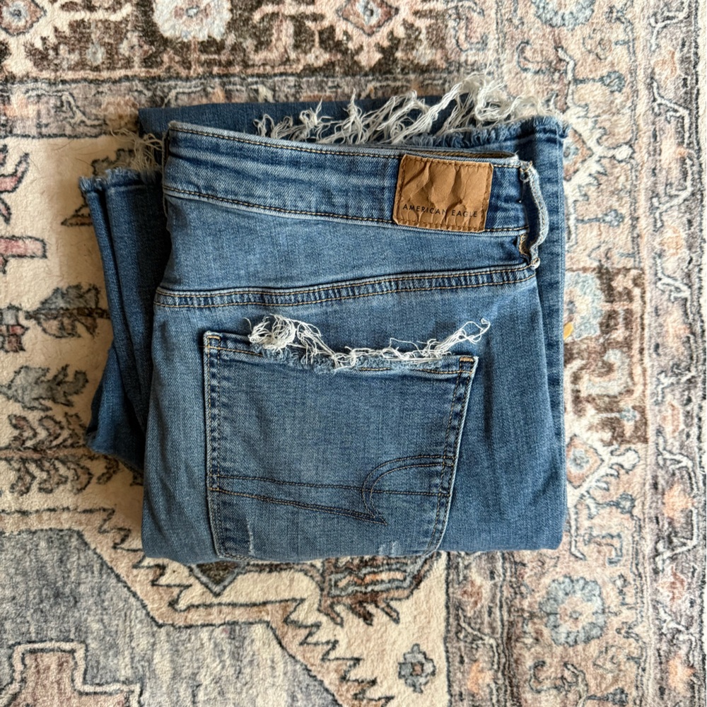 American Eagle Outfitters Blue Frayed Boyfriend Jeans